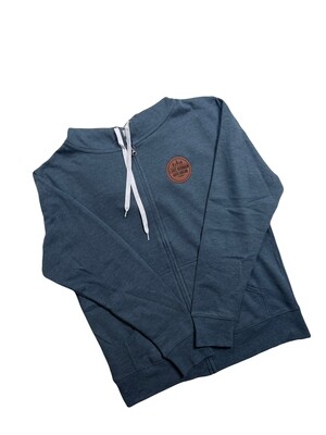 Lake Norman Shirts | Laguna with Leather Patch | Navy | Unisex Full Zip Hooded Sweatshirt