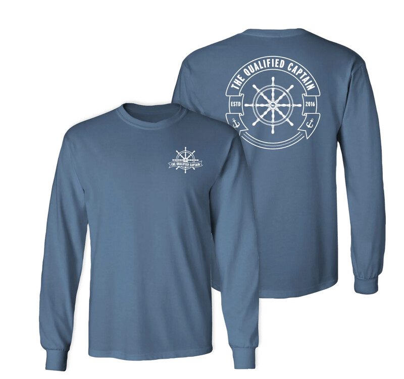 Qualified Captain Shirts &amp; Hats | Captains Wheel Long Sleeve Tee | Indigo Blue