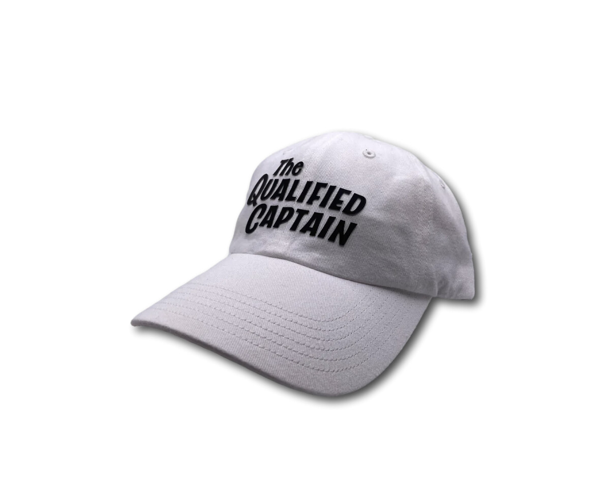 Qualified Captain Shirts &amp; Hats | Script Logo Dad Hats | White