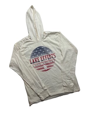 Lake Effects Shirts | Decorum Lake Norman/US Flag | Ivory | Unisex Hooded Long Sleeve