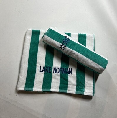 Lake Norman Towels | Lake Norman Beach Towel | White/Turquoise Stripe