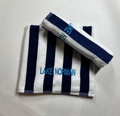Lake Norman Towels | Lake Norman Beach Towel | Navy/White Stripe