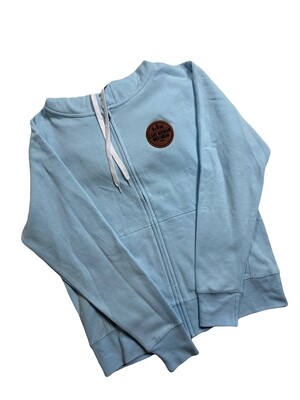 Lake Norman Shirts | Laguna with Leather Patch | Denim | Unisex Full Zip Hooded Sweatshirt