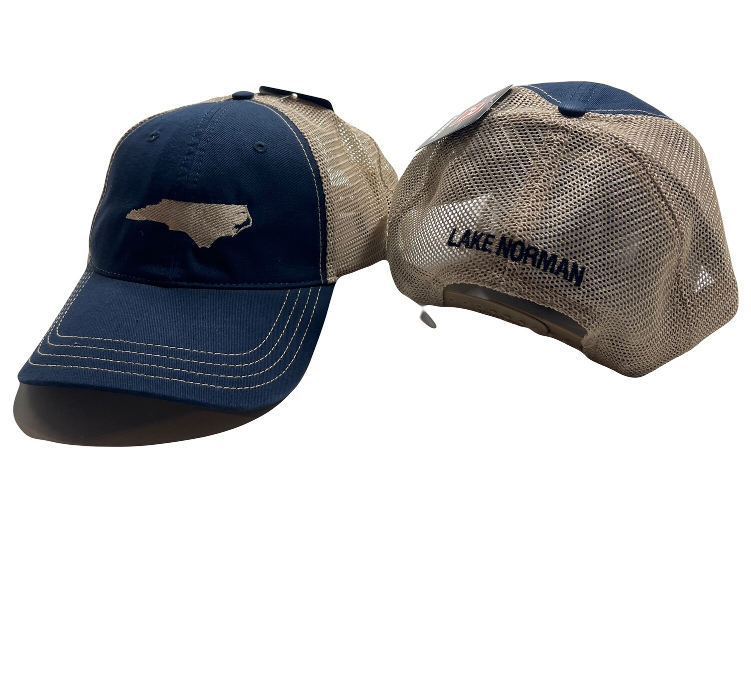 Lake Norman Hats | Embroidered State of NC | Navy/Khaki