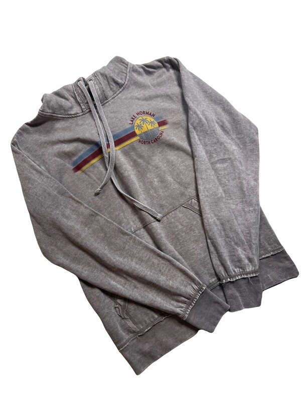 Lake Norman Shirts | Validated Palms and Stripes | Grey | Unisex Hooded Sweatshirt