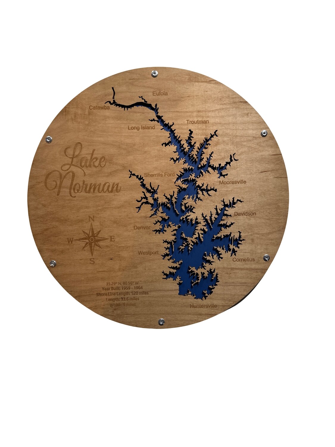 Lake Norman Wall Art Round Birch Map Lake Norman