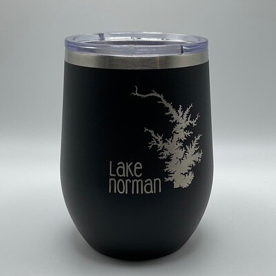 Lake Norman Tumblers | 12 oz Stainless Steel Wine Tumbler | Lake Outline | Black