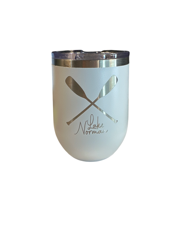 Lake Norman Tumblers | 12 oz Stainless Steel Wine Tumbler | Paddles | White