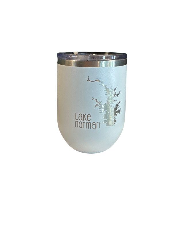 Lake Norman Tumblers | 12 oz Stainless Steel Wine Tumbler | Lake Map | White