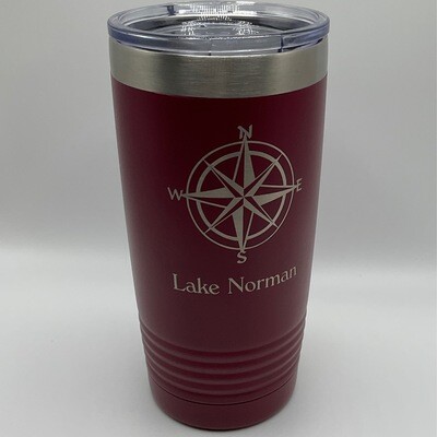 Lake Norman Tumblers | Stainless Steel 20 oz Tumbler | Compass | Burgundy