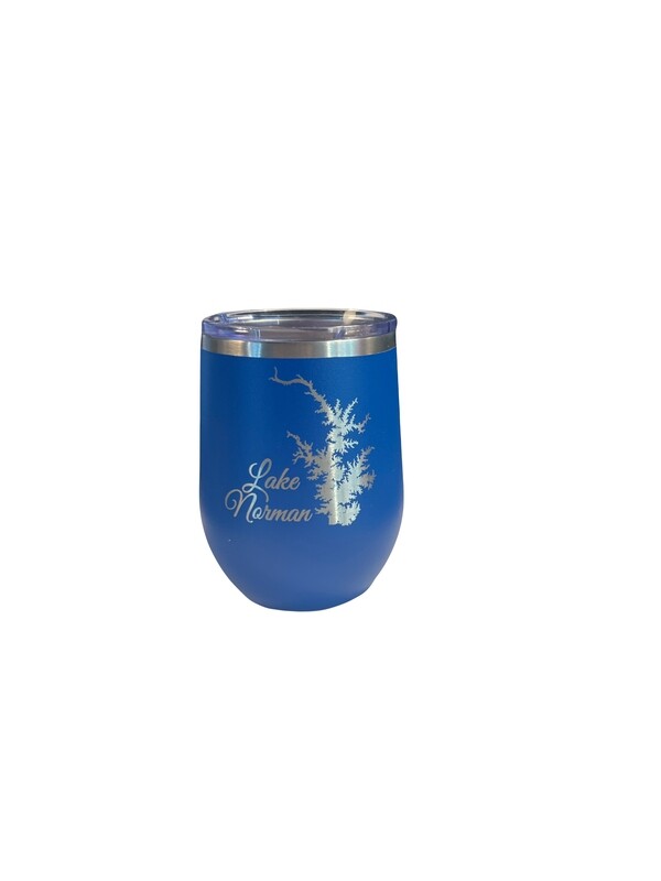 Lake Norman Tumblers | 12 oz Stainless Steel Wine Tumbler | Lake Outline | Royal Blue