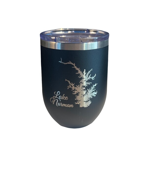 Lake Norman Tumblers | 12 oz Stainless Steel Wine Tumbler | Lake Outline | Black