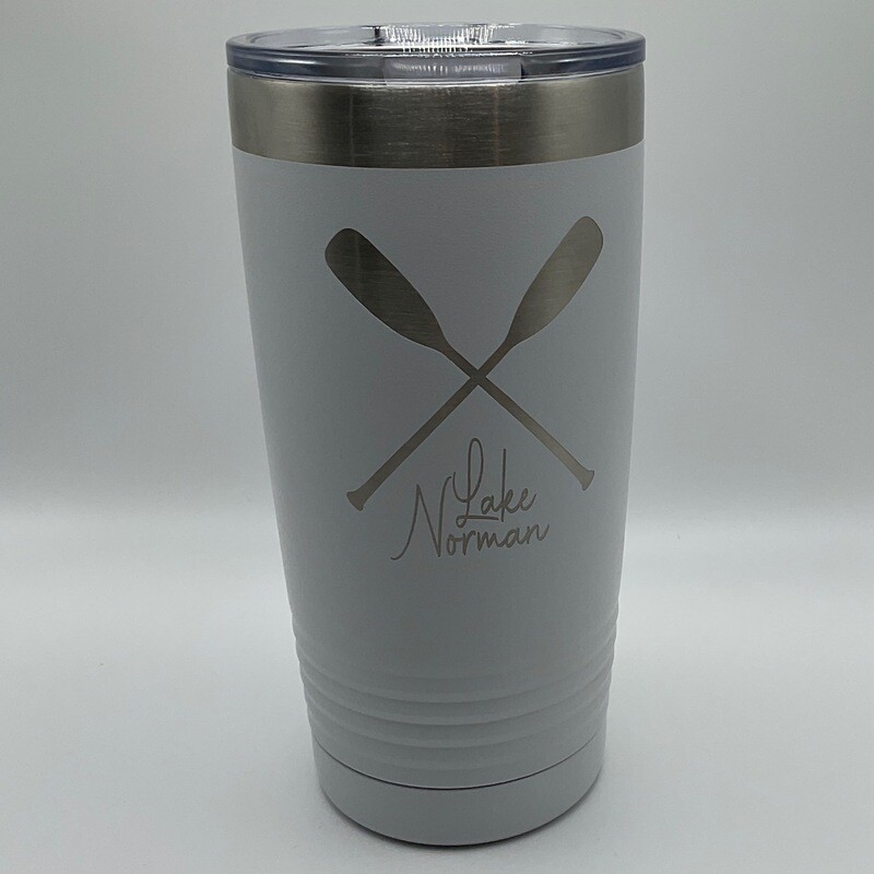 Lake Norman Tumblers | Stainless Steel 20 oz Tumbler | Paddles | White