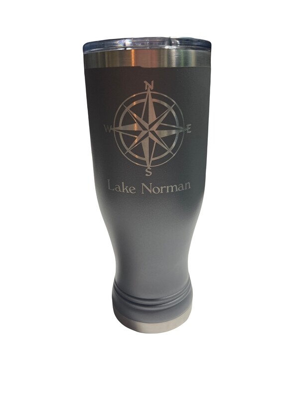 Lake Norman Tumblers | Grey | Stainless Steel Pilsner Tumbler | Compass