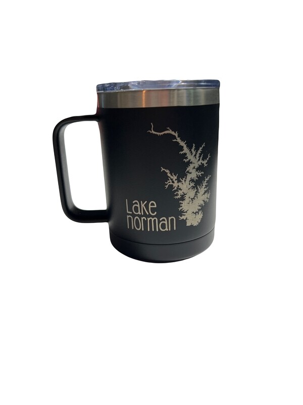 Lake Norman Tumblers | 15 oz Stainless Steel Mug | Lake Map | Black