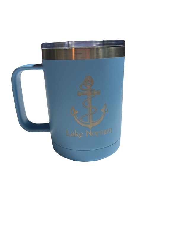 Lake Norman Tumblers | 15 oz Stainless Steel Mug | Anchor | Light Blue