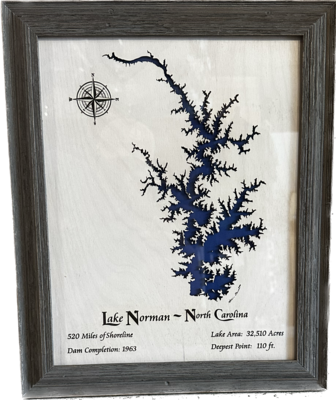 Lake Norman Wall Art | 14x17 Rustic Gray Frame Map