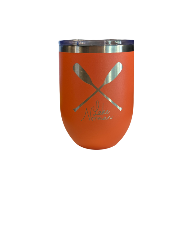 Lake Norman Tumblers | 12 oz Stainless Steel Wine Tumbler | Paddles | Peach