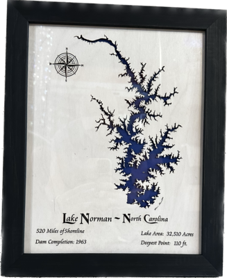 Lake Norman Wall Art | 14x17 Black Frame Map