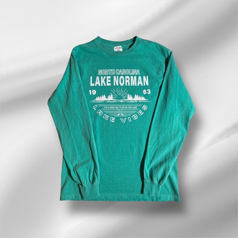Lake Norman Shirts | Creek Ford Pines/Paddles Over Dyed Long Sleeve Tee - Seafoam