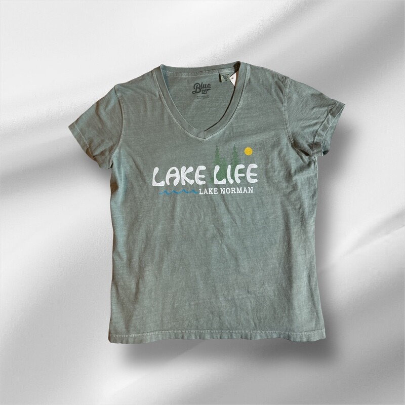 Lake Norman Shirts | Bussin Pines/Sun/Wave V-Neck Tee - Pale Jade