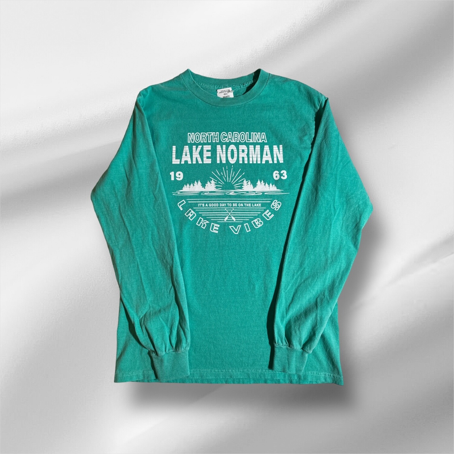 Lake Norman Shirts | Creek Ford Pines/Paddles Over Dyed Long Sleeve Tee - Seafoam, name: S