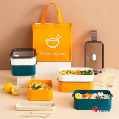 3-Compartment Lunch Box With Plastic Spoon And Fork.