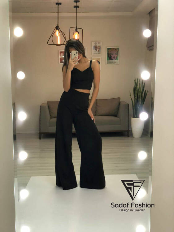 Slätt Elegant Tvådelad Svart