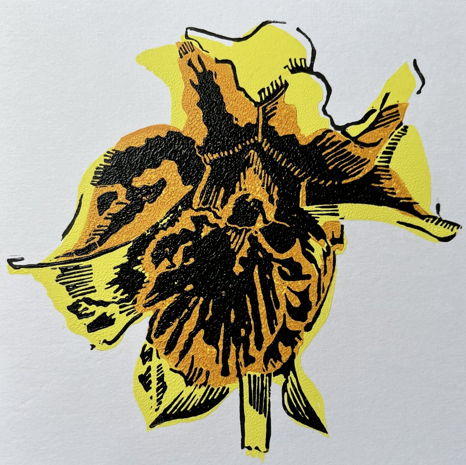 Handprinted Daffodil Lino card