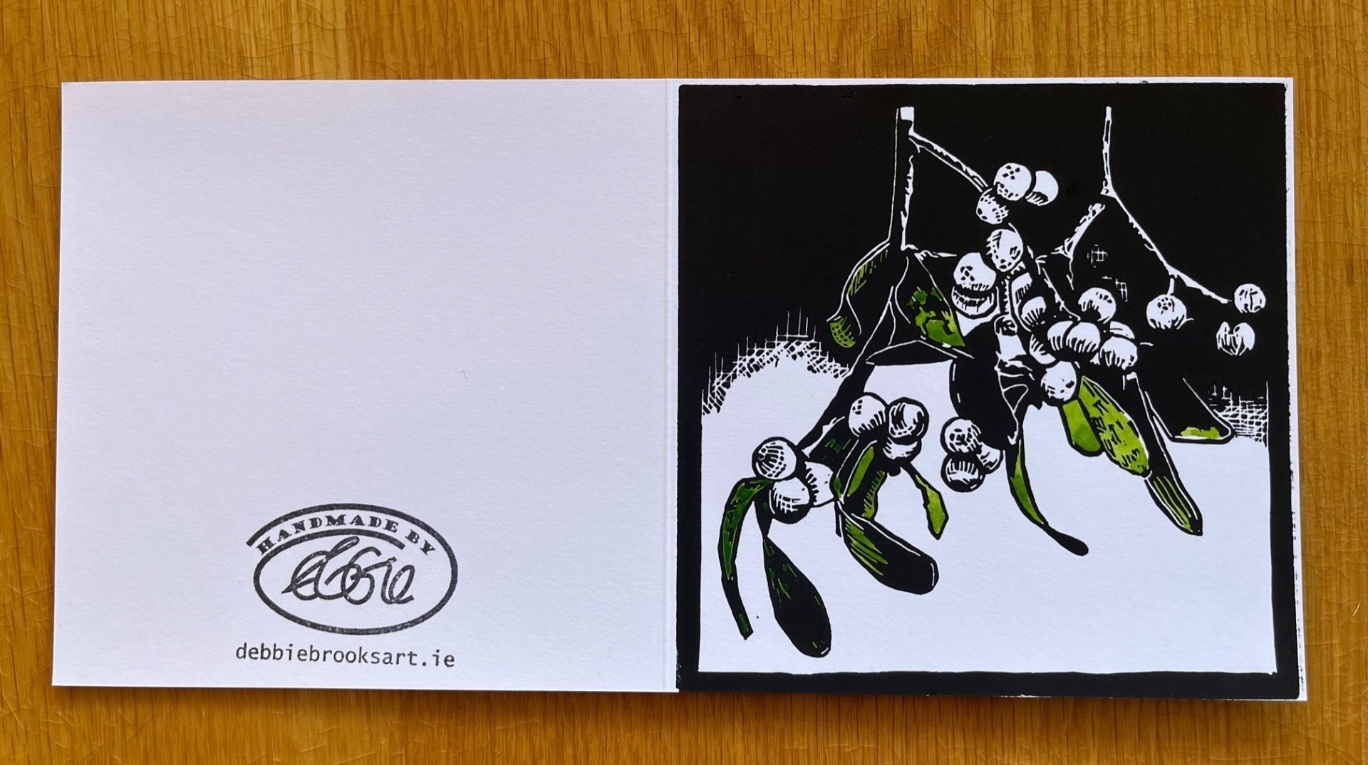 Handprinted & tinted Mistletoe Card