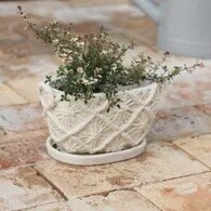 Macrame Cement Planter Oval, 6.5 inch