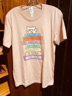 Fantasy Book Stack Tee, peach, size S