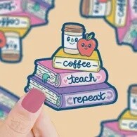 Coffee Teach Repeat Educator Waterproof Decal Vinyl Sticker