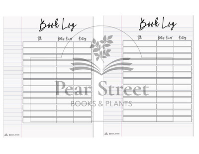 Book Log Printable for Book Journal, minimalist design