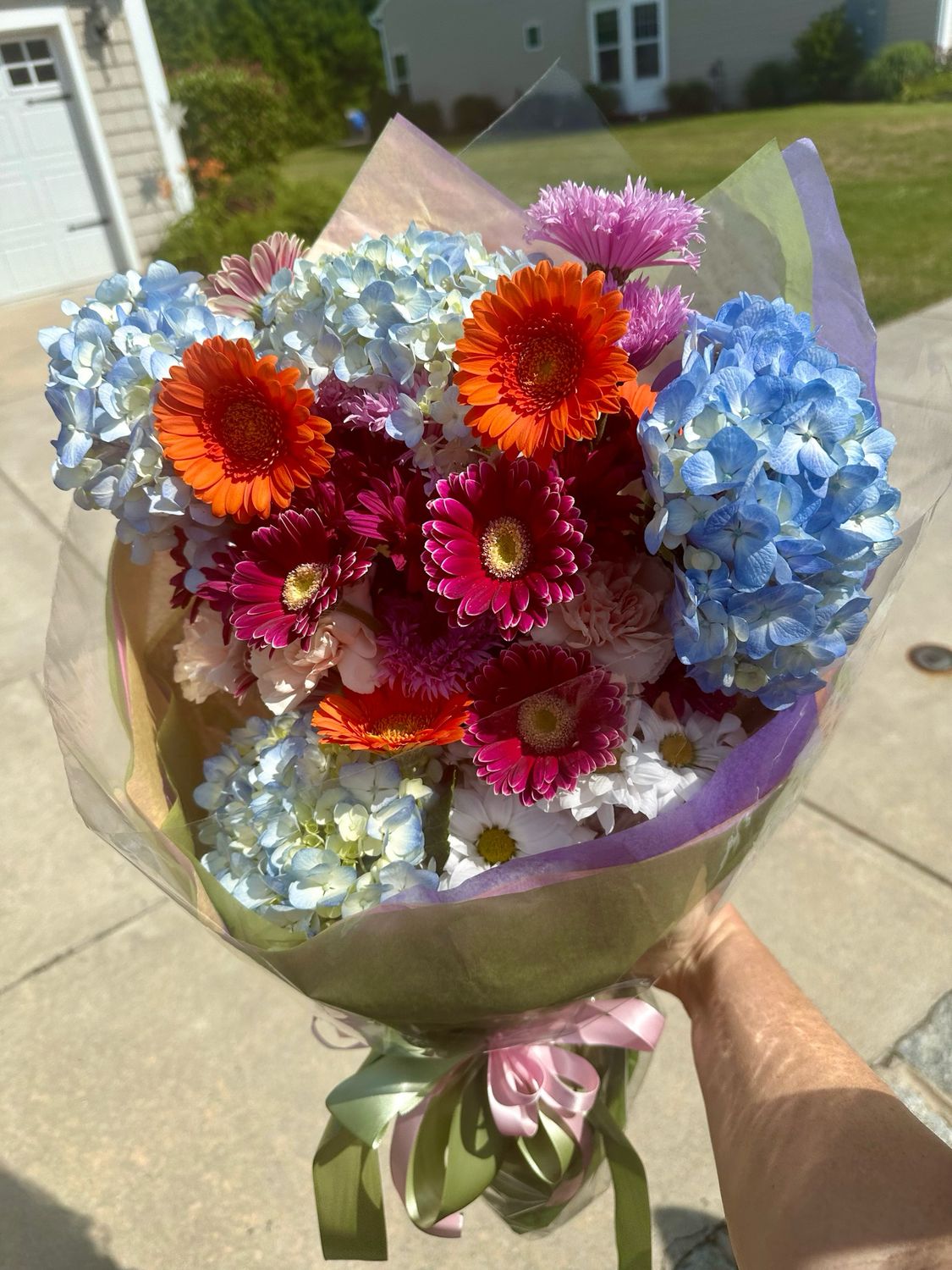 $100 Seasonal Wrapped Fresh Flower Bouquet (no vase)