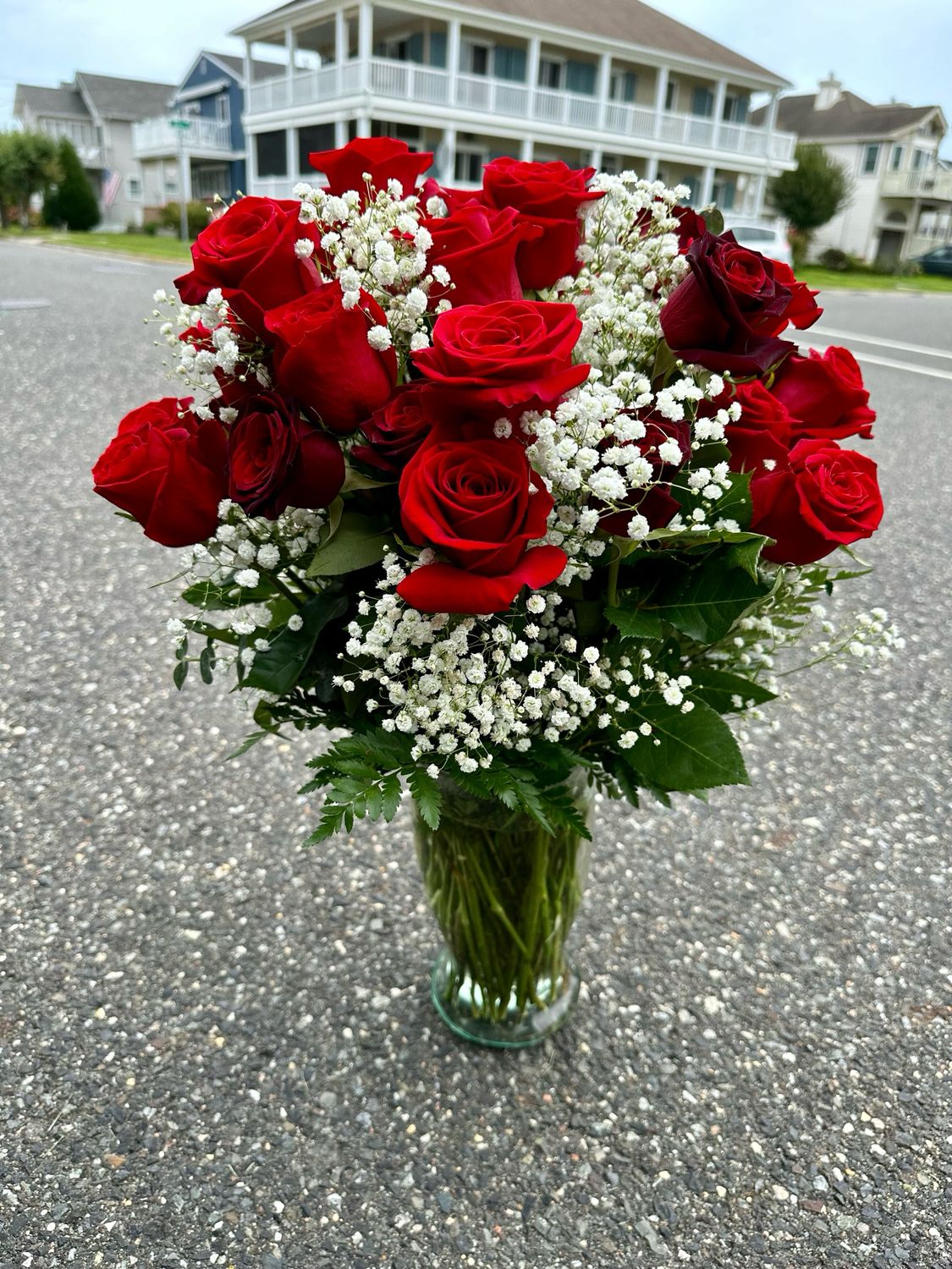 $255 - 3 Dozen Fresh Roses Arranged in a Vase with Filler - Choose Color