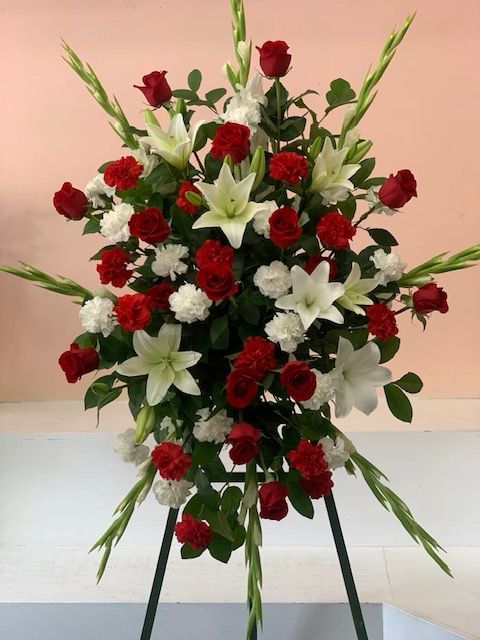 $349 Fresh Flower Easel Spray Funeral Sympathy Arrangement