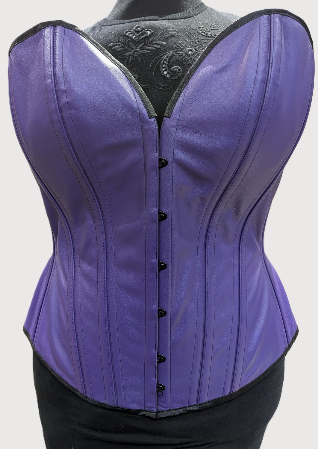 38" Overbust Leather Corset Sweetheart Neckline