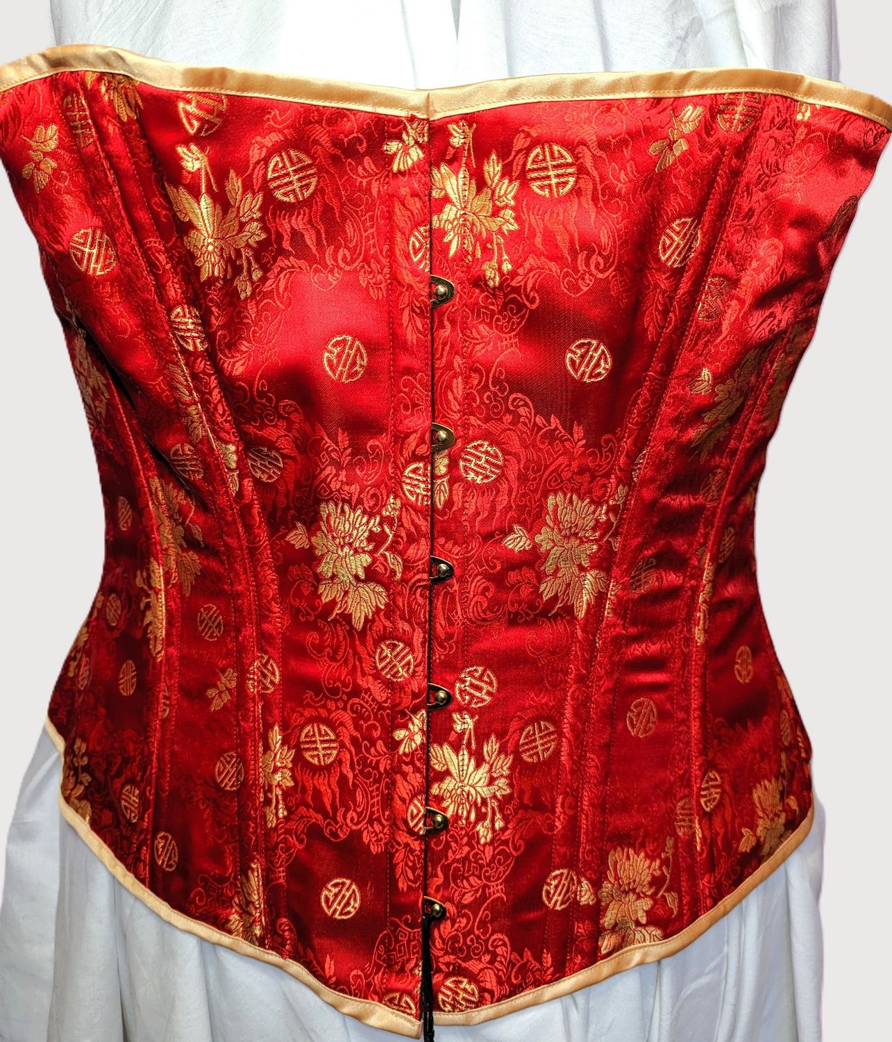 38" overbust Red and gold jacquard satin