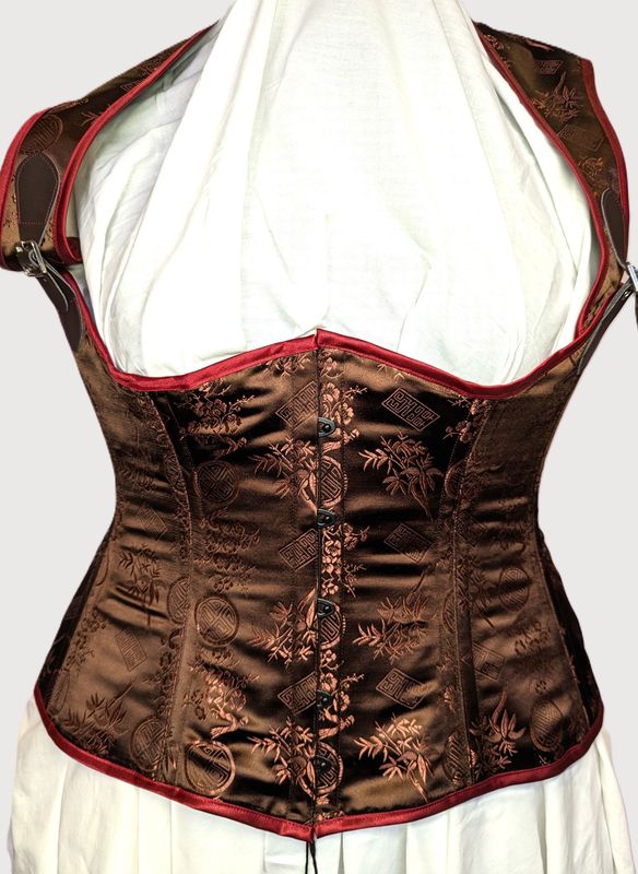 35" High back underbust brown Oriental satin