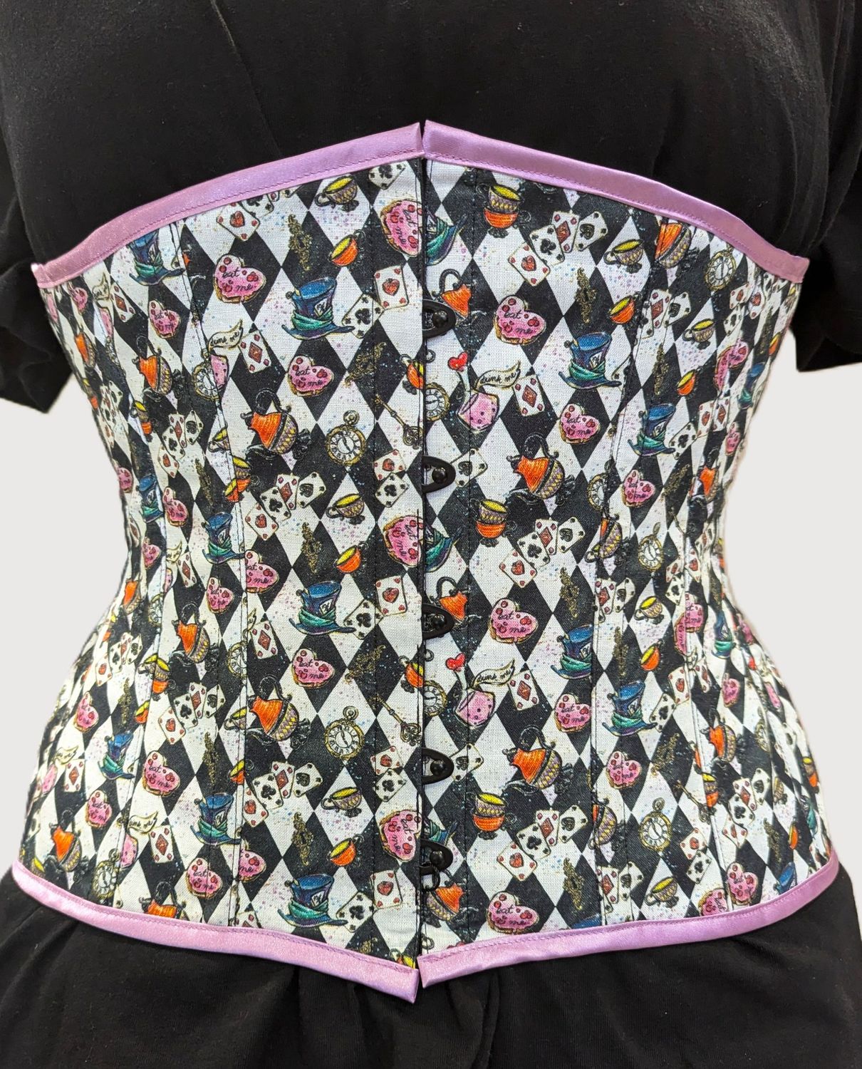 24" Underbust corset in Alice in Wonderland themed cotton