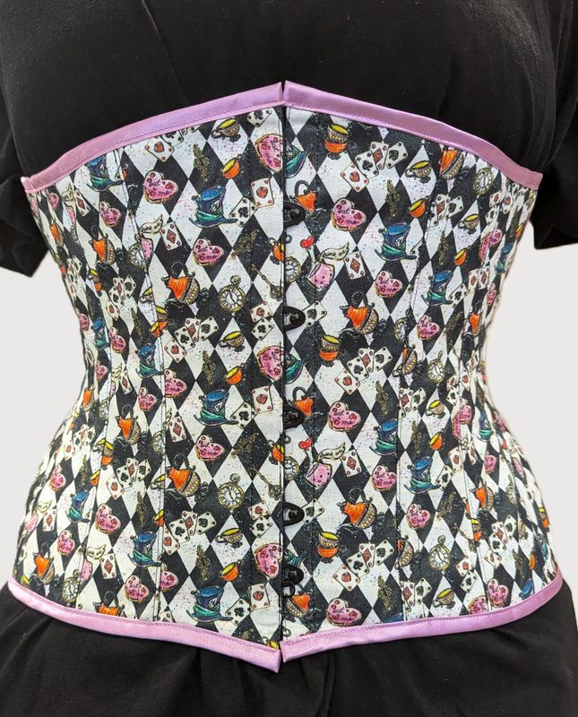 24" Underbust corset in Alice in Wonderland themed cotton