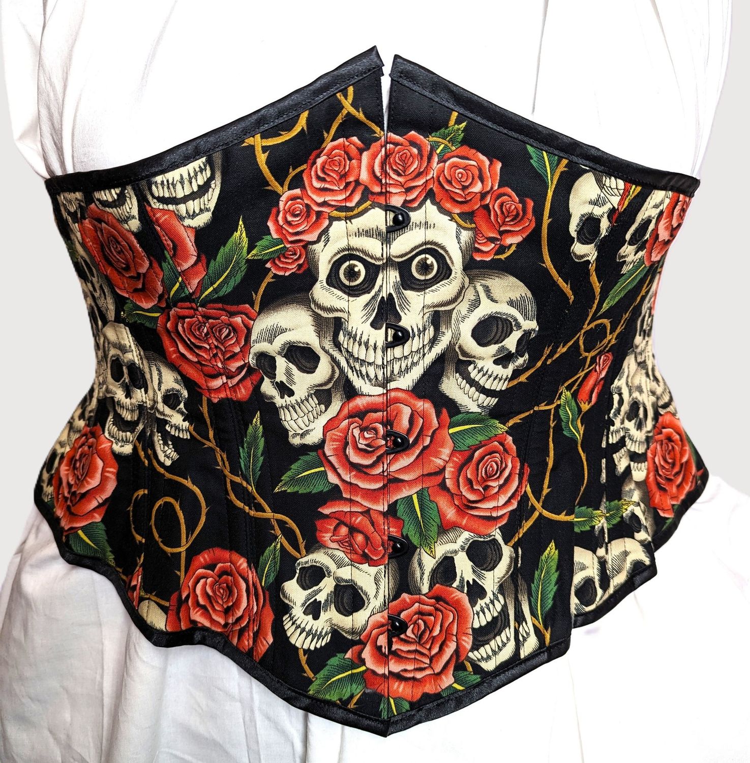 38" Underbust Skull and Roses cotton corset