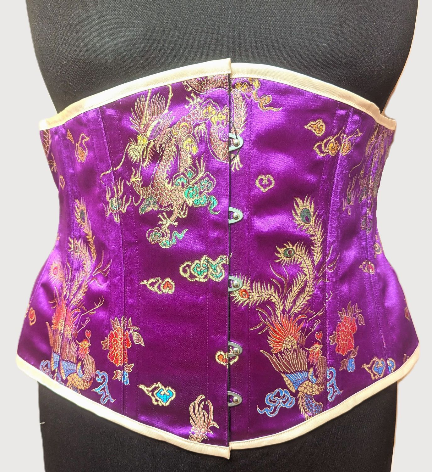 34" Underbust corset purple Chinese style jacquard