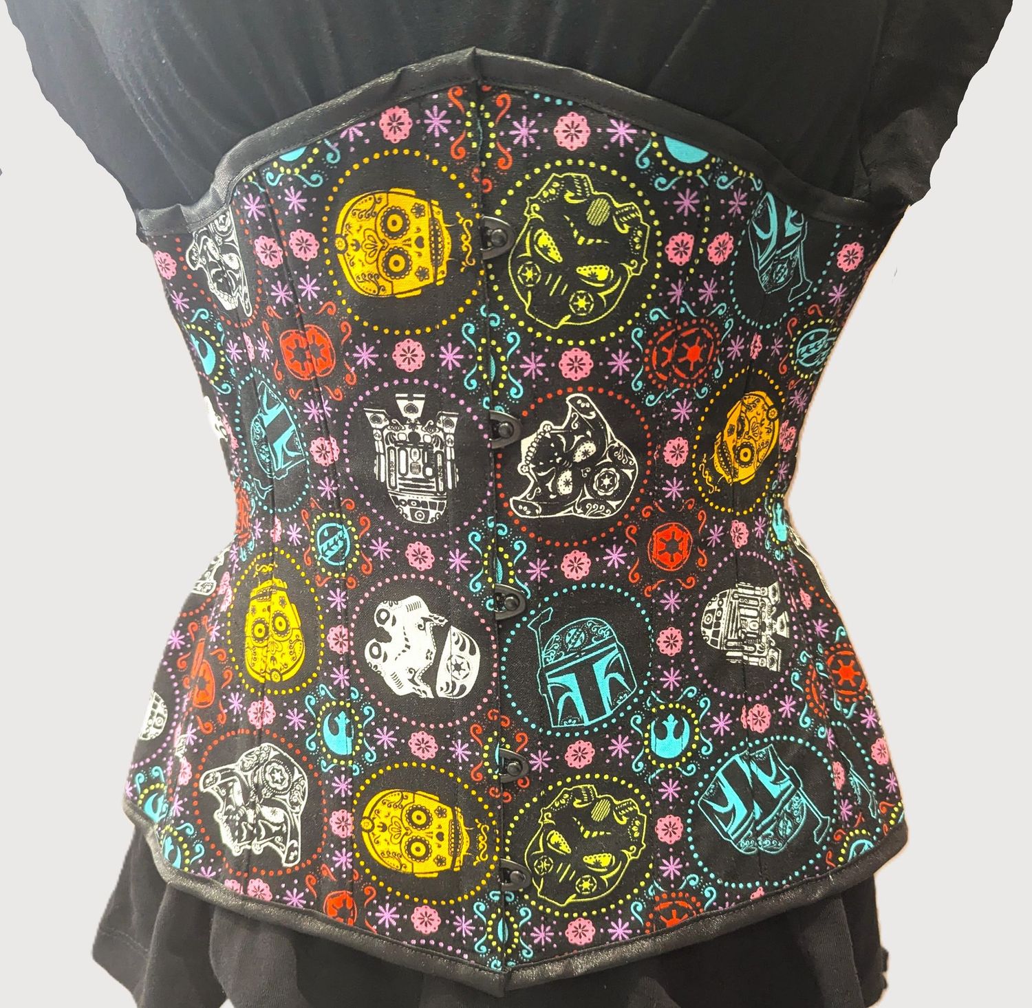 20" Underbust corset sugar skull printed cotton