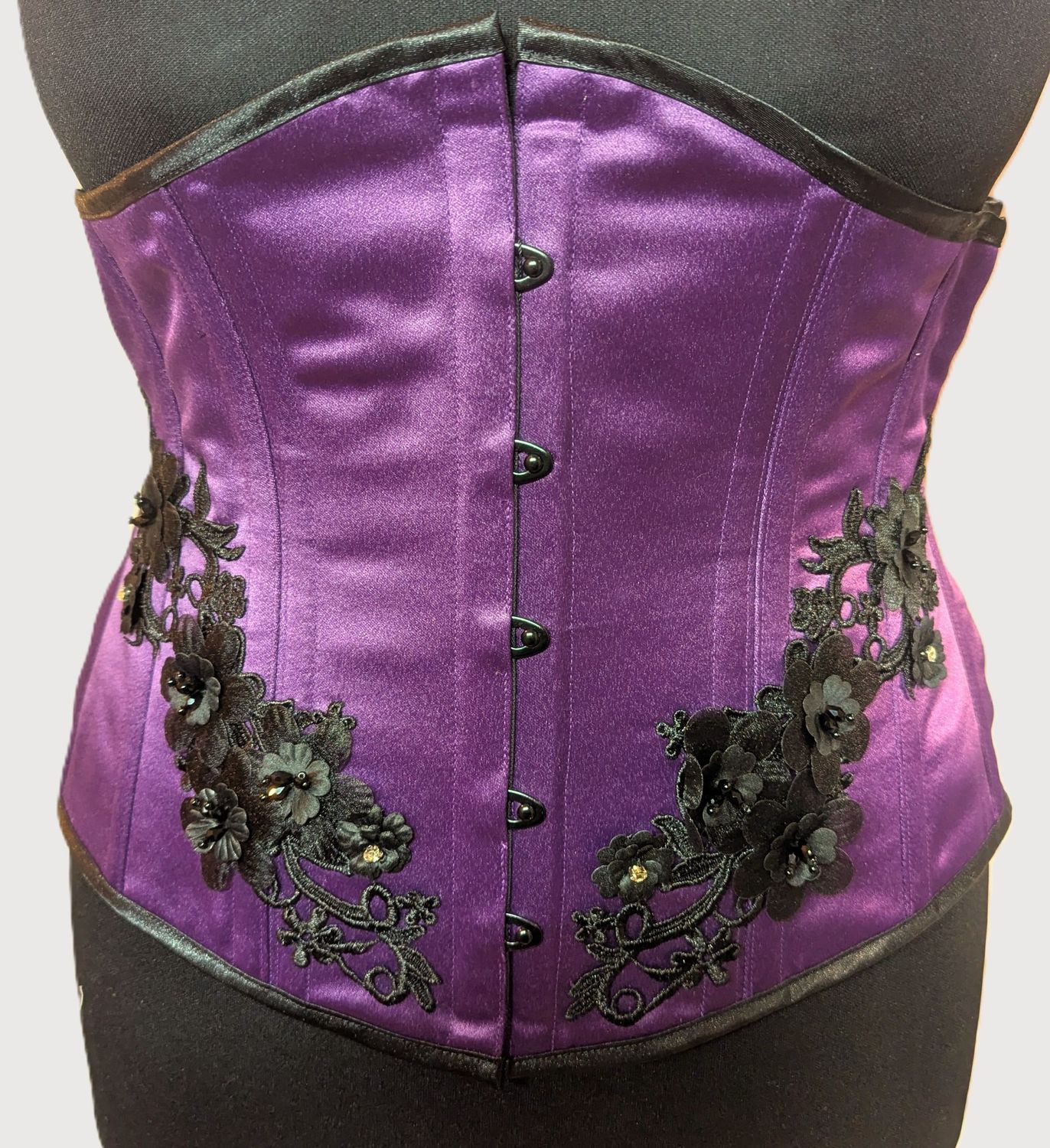30" Underbust Purple satin with lace applique corset