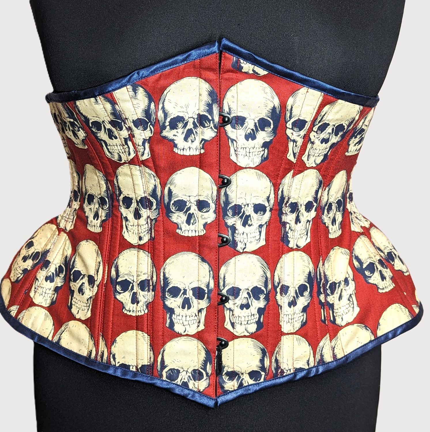 30" Underbust Skull printed cotton corset