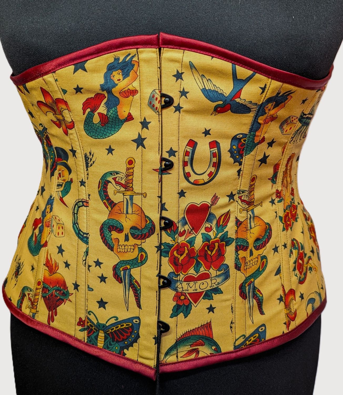 26" Vintage tattoo style cotton underbust corset