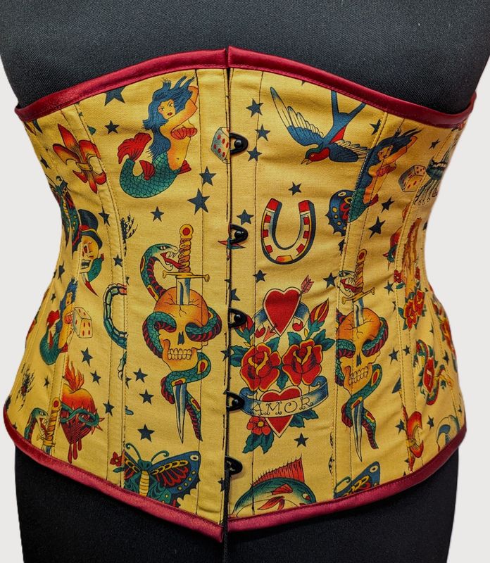 26" Vintage tattoo style cotton underbust corset