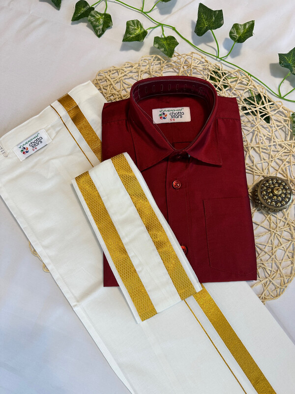 Boys Silk Cotton Shirt Dothi Set